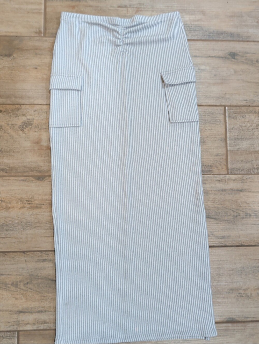 Streetwear Society Striped Maxi Skirt Large L Ribbed Knit Cargo Pockets Ruched